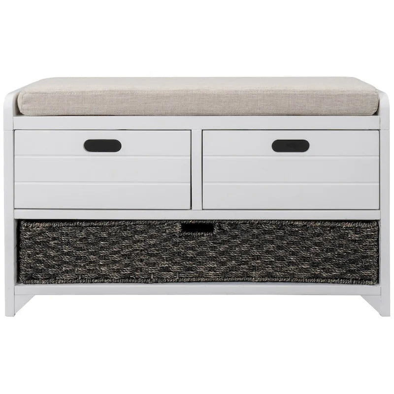 Banc de rangement en bois avec 2 paniers tressés