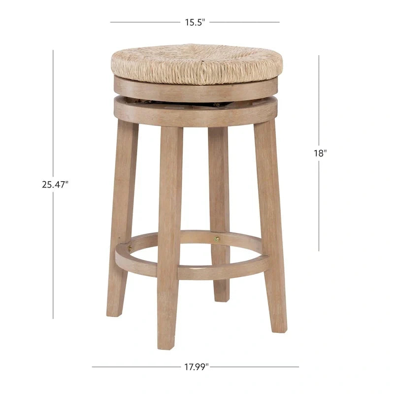 Tabouret de comptoir pivotant sans dossier Maya avec assise en jonc de mer