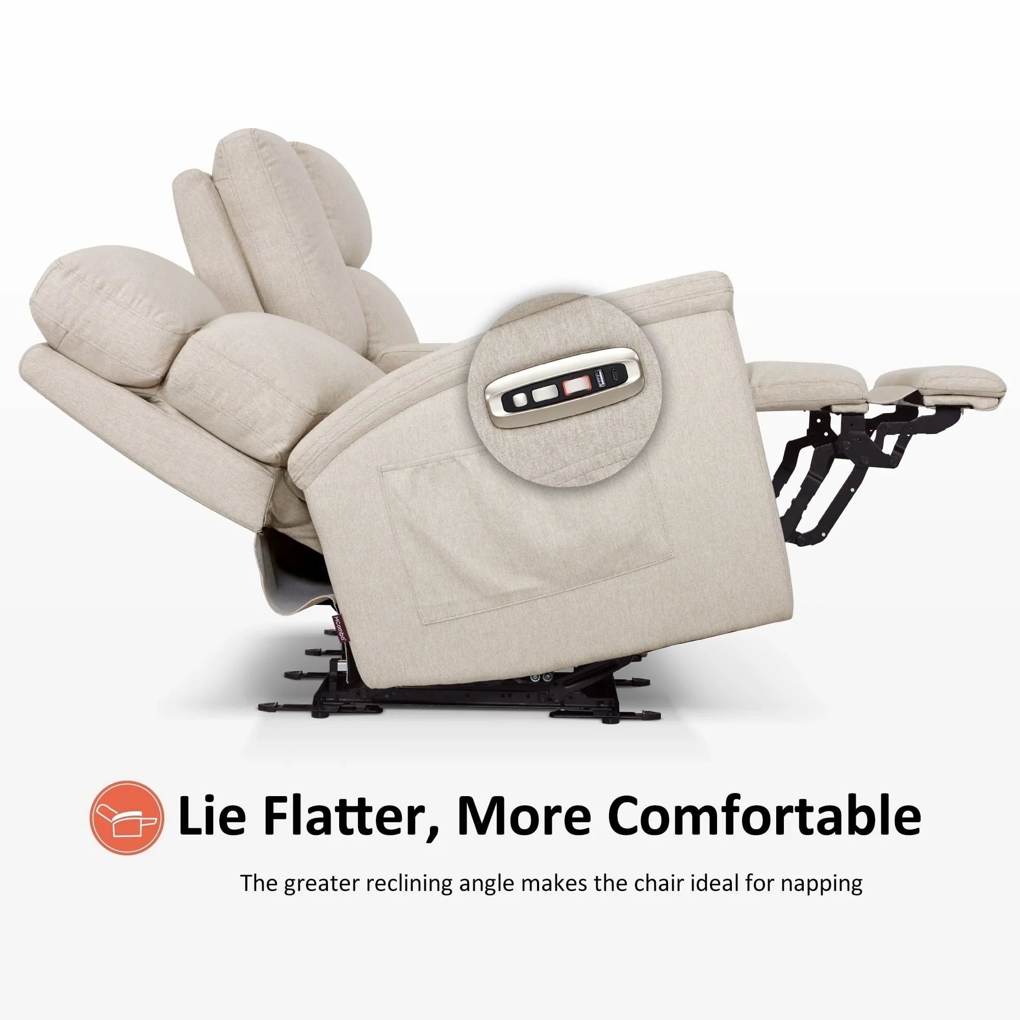 Canapé inclinable électrique MCombo 60,2 po avec massage et double chauffage, appuie-tête réglable, ports USB et Type C, tissu