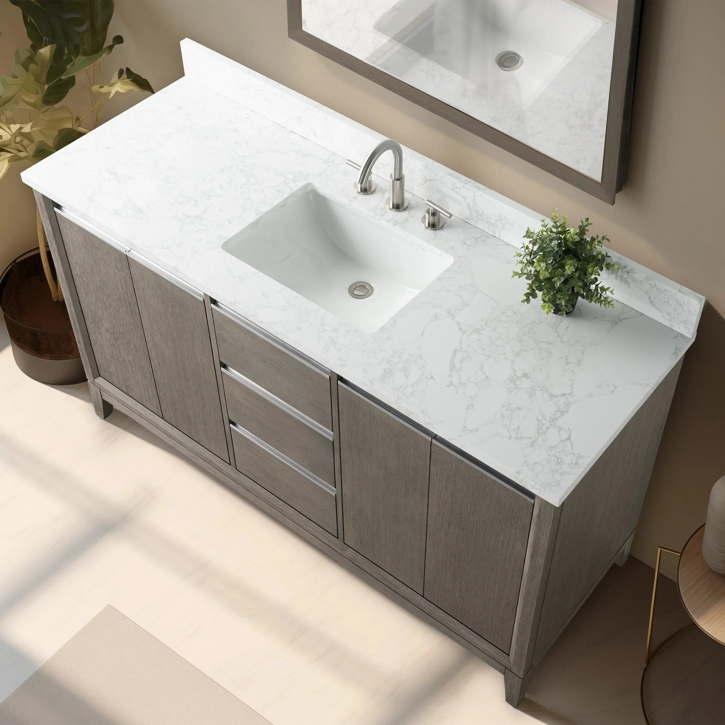 Meuble-lavabo Vanity Art avec évier en céramique et dessus en marbre reconstitué