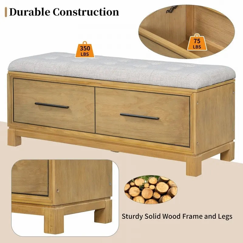 Banc à chaussures avec coussin amovible et rangement dissimulé pour l'entrée et le salon