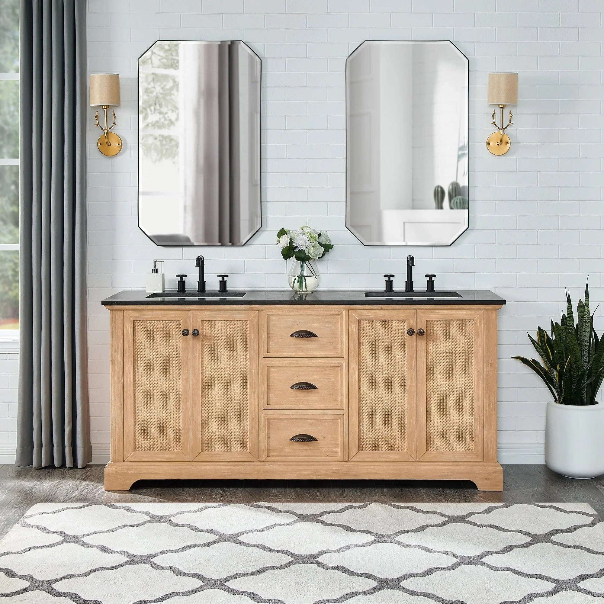 Meuble sous-vasque Hervas avec plateau en marbre naturel, sans miroir