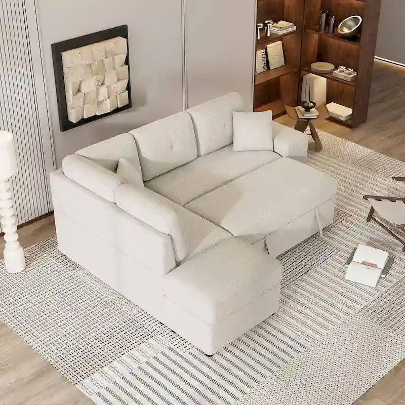 Canapé d'angle convertible avec pouf de rangement, canapé-lit pour salon