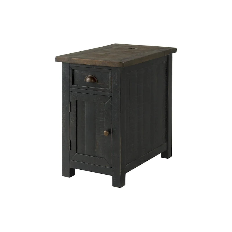 Table d'appoint de chevet Monterey en bois massif avec prises de courant cachées