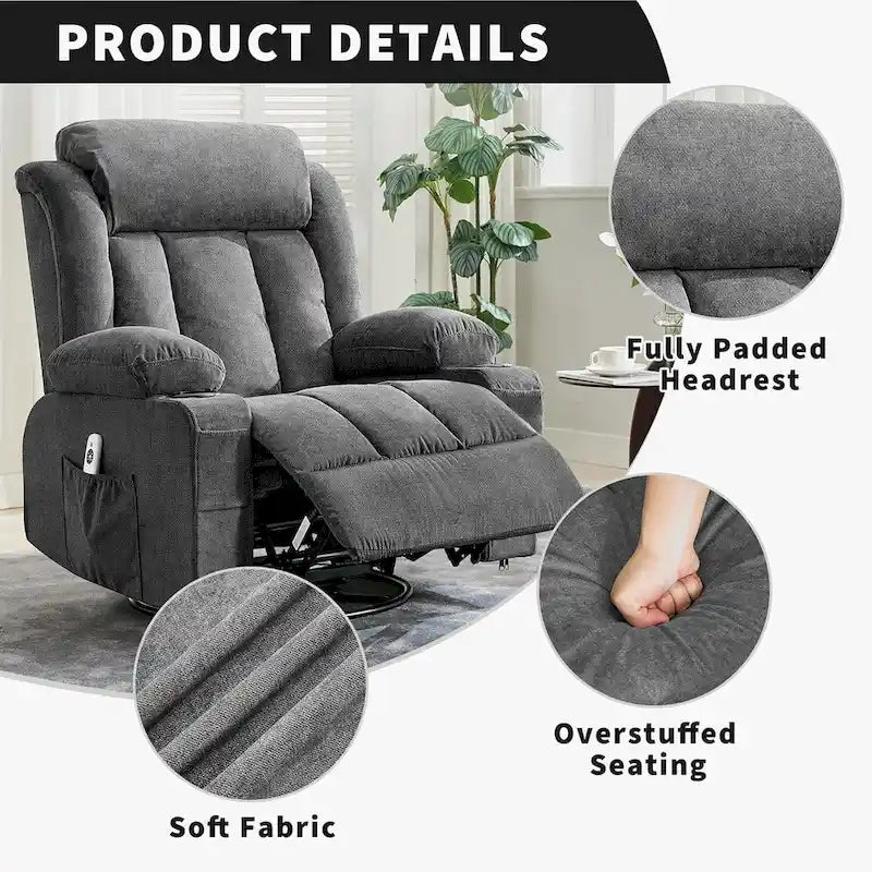 Fauteuil inclinable, Fauteuils à bascule avec massage et chauffage, Poches latérales et porte-gobelet