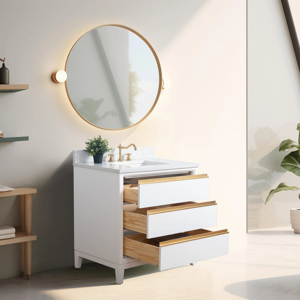 Meuble-lavabo Vanity Art avec évier en céramique et dessus en marbre reconstitué