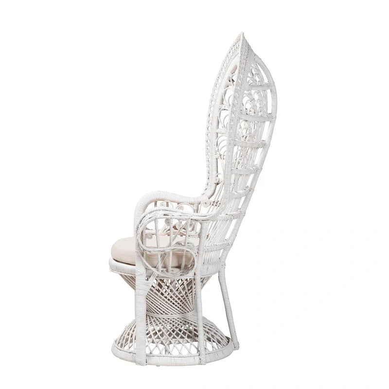 Fauteuil Peacock en rotin naturel blanc bohème moderne