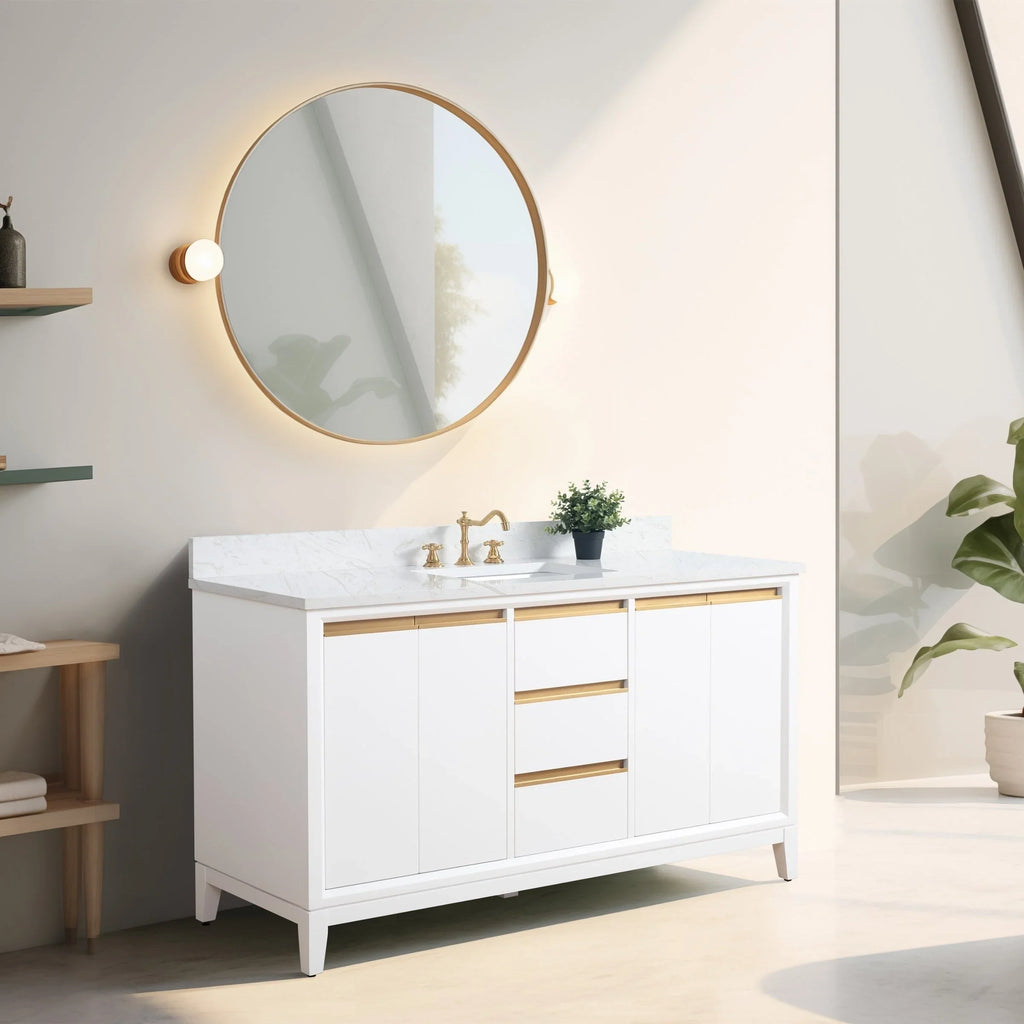 Meuble-lavabo Vanity Art avec évier en céramique et dessus en marbre reconstitué