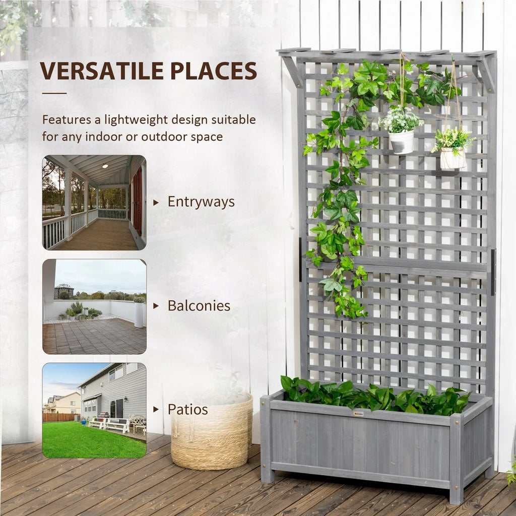 Jardinière en bois avec treillis, Carré potager surélevé pour plantes grimpantes avec trous de drainage et toit