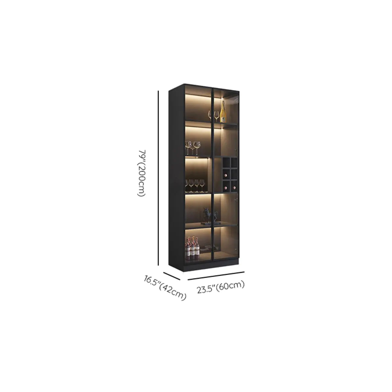 Meuble de rangement à vin minimaliste en bois noir avec porte vitrée