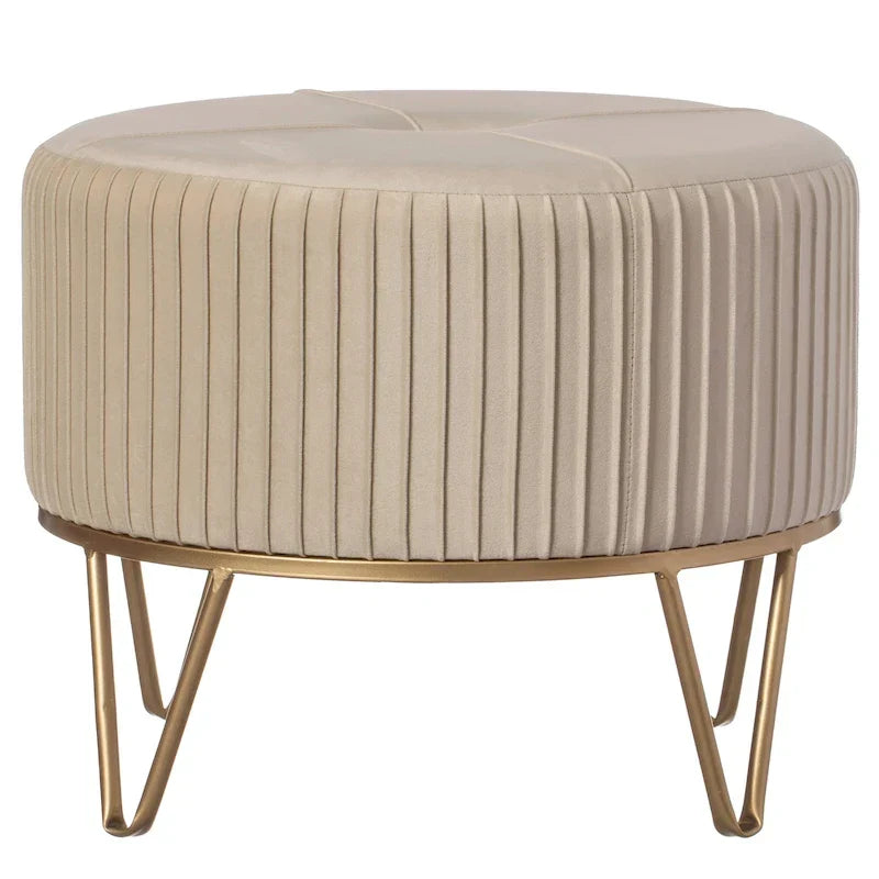 Tabouret pouf rond en velours surélevé avec base dorée épingle à cheveux