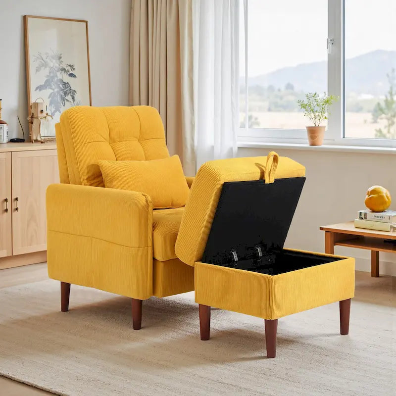 Fauteuil de salon moderne UIXE avec pouf de rangement et dossier réglable