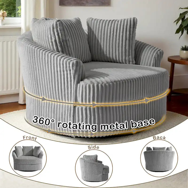 Fauteuil pivotant rond surdimensionné en velours côtelé avec accoudoirs encastrés 43 W