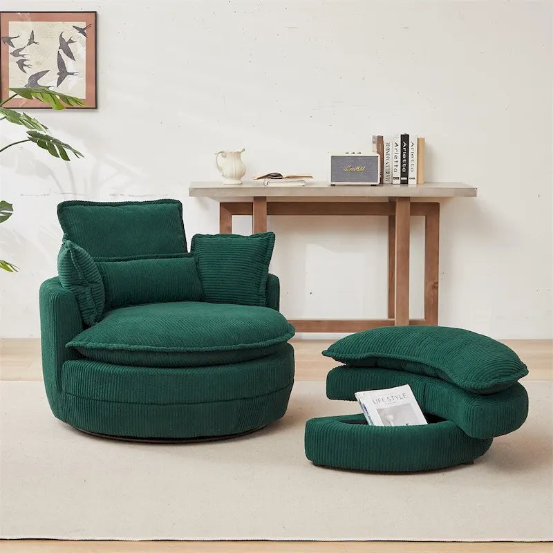 Fauteuil pivotant surdimensionné avec pouf de rangement lune et 4 oreillers