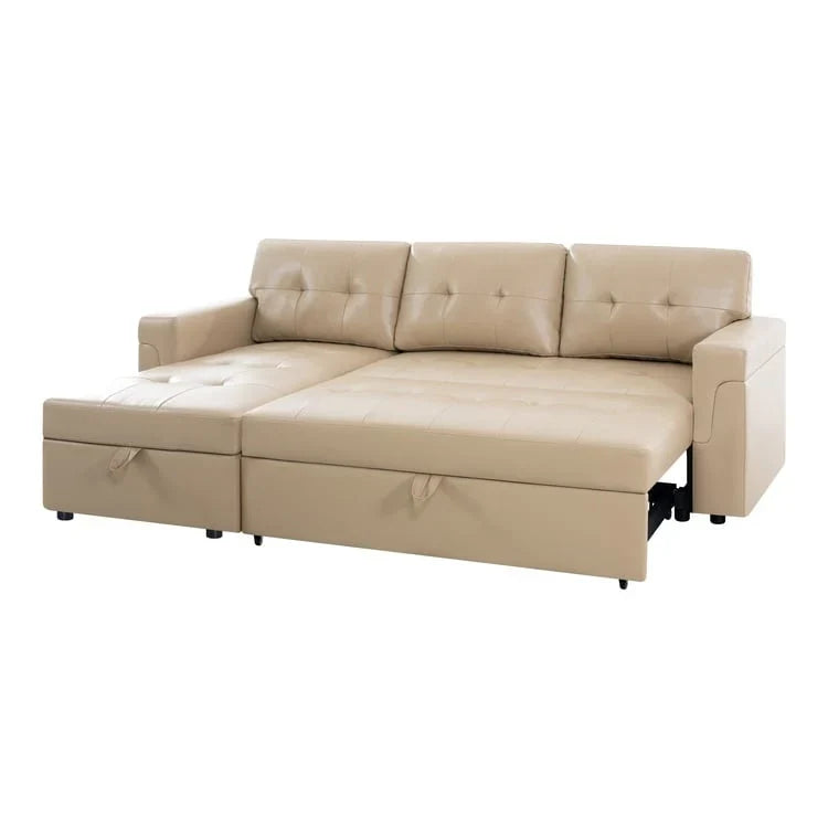 Canapé d'angle réversible avec lit gigogne, méridienne de rangement, pieds durables,