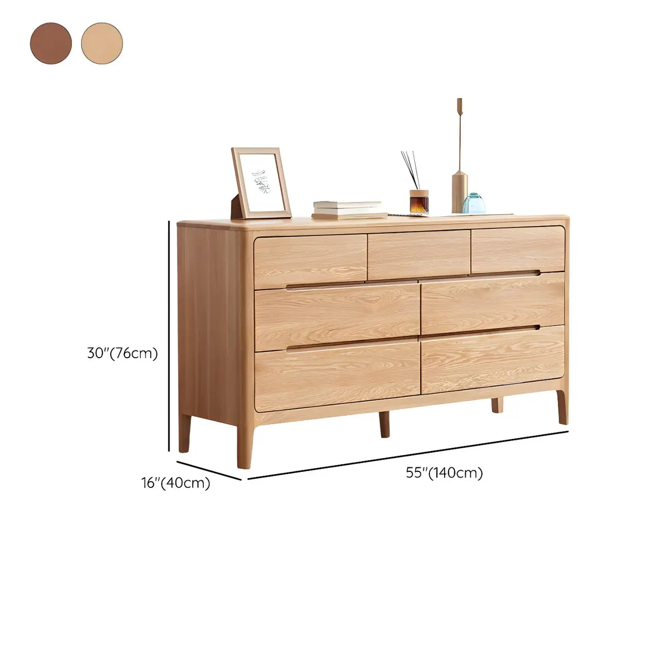 Commode double traditionnelle en bois de chêne naturel pour chambre à coucher