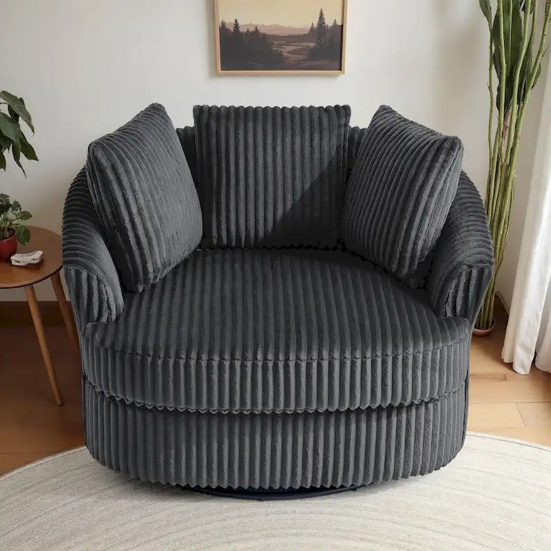 Fauteuil pivotant rond surdimensionné en velours côtelé avec accoudoirs encastrés 43 W