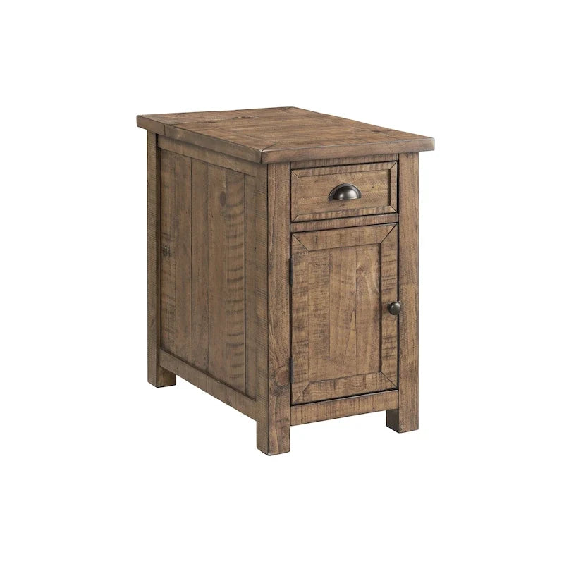 Table d'appoint de chevet Monterey en bois massif avec prises de courant cachées