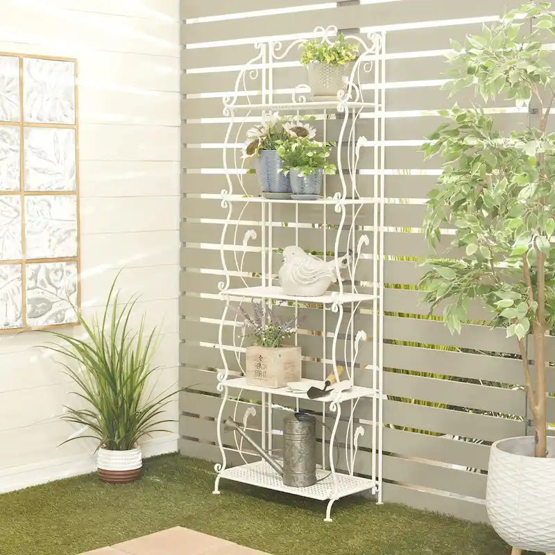 Étagère de Boulanger Pliable Haute à 5 Niveaux en Métal Décoratif pour Intérieur/Extérieur - Or ou Blanc - Roche River Decor