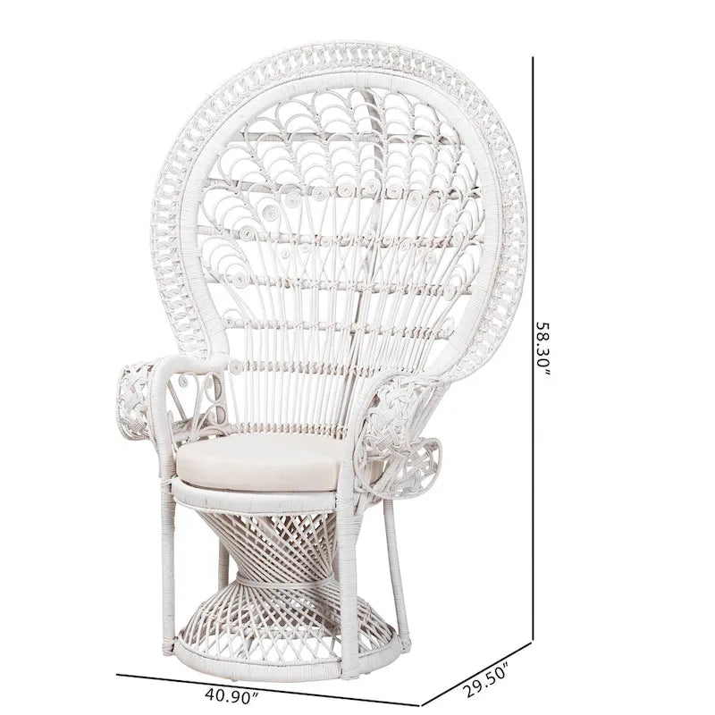 Fauteuil Peacock en rotin naturel blanc bohème moderne