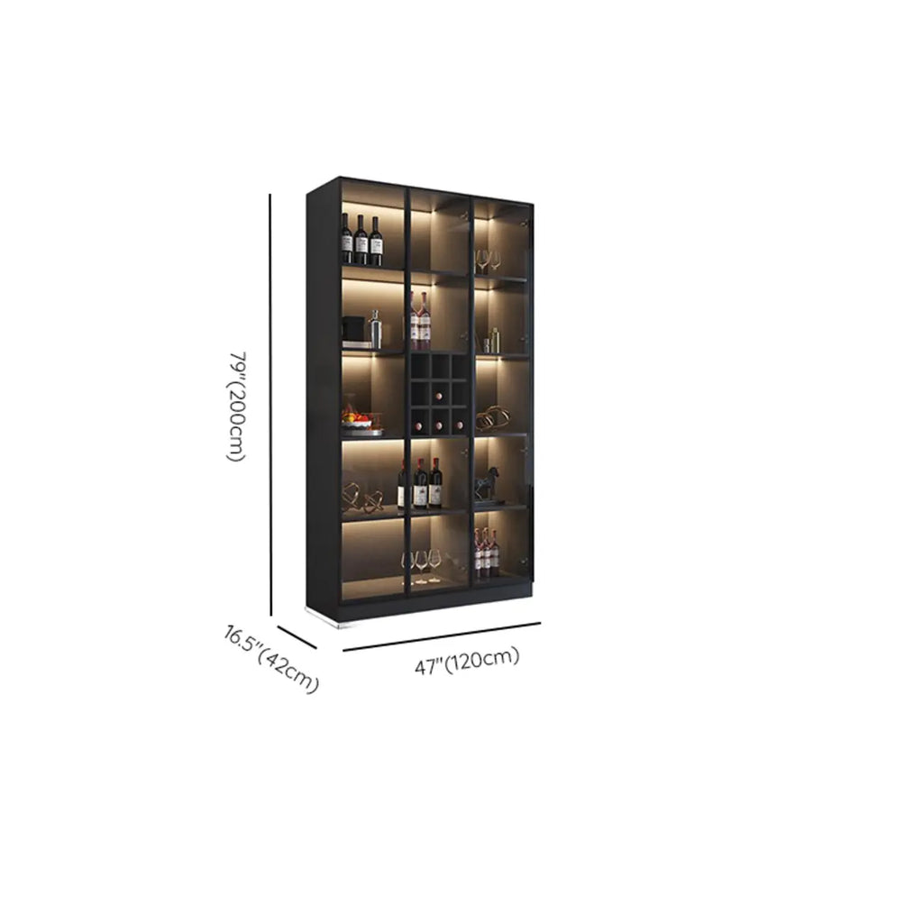 Meuble de rangement à vin minimaliste en bois noir avec porte vitrée
