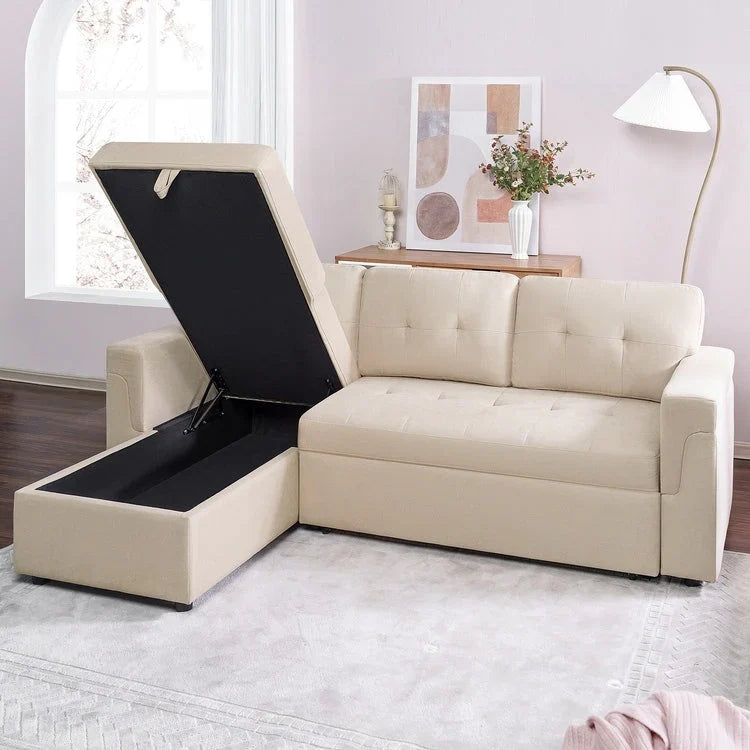 Canapé d'angle réversible avec lit gigogne, méridienne de rangement, pieds durables,