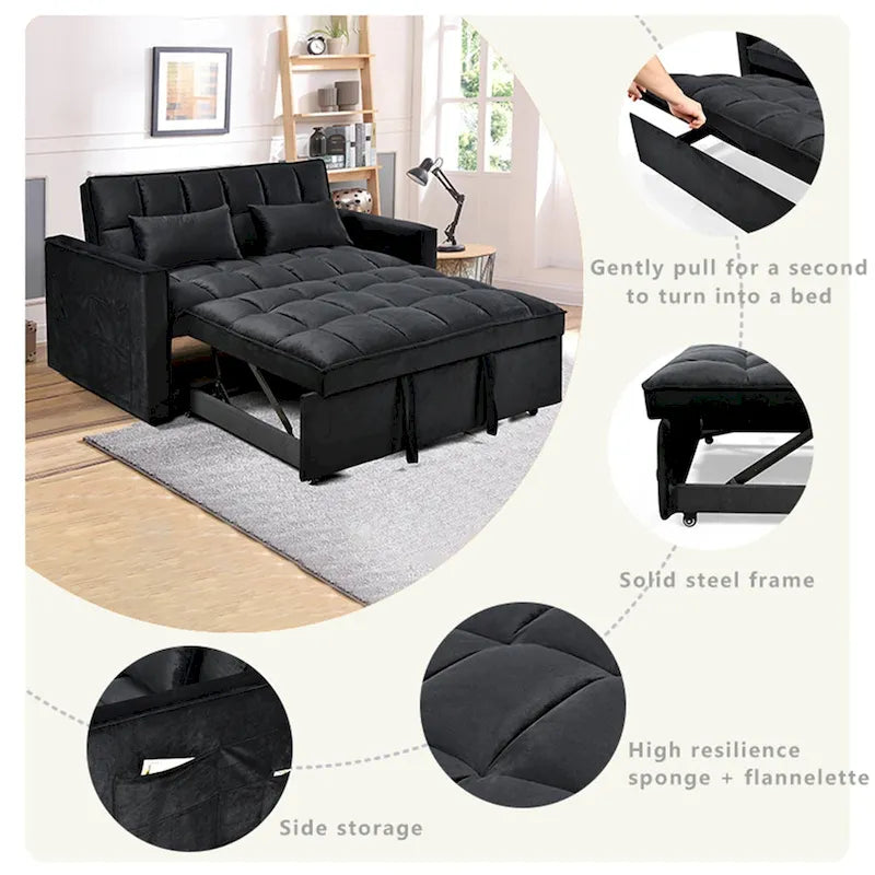 Causeuse moderne en velours avec dossier inclinable et poches, 2 places – Gris foncé / Gris clair / Bleu / Noir