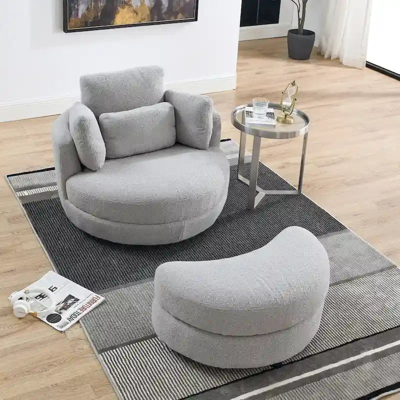Fauteuil crapaud pivotant surdimensionné avec pouf de rangement lune