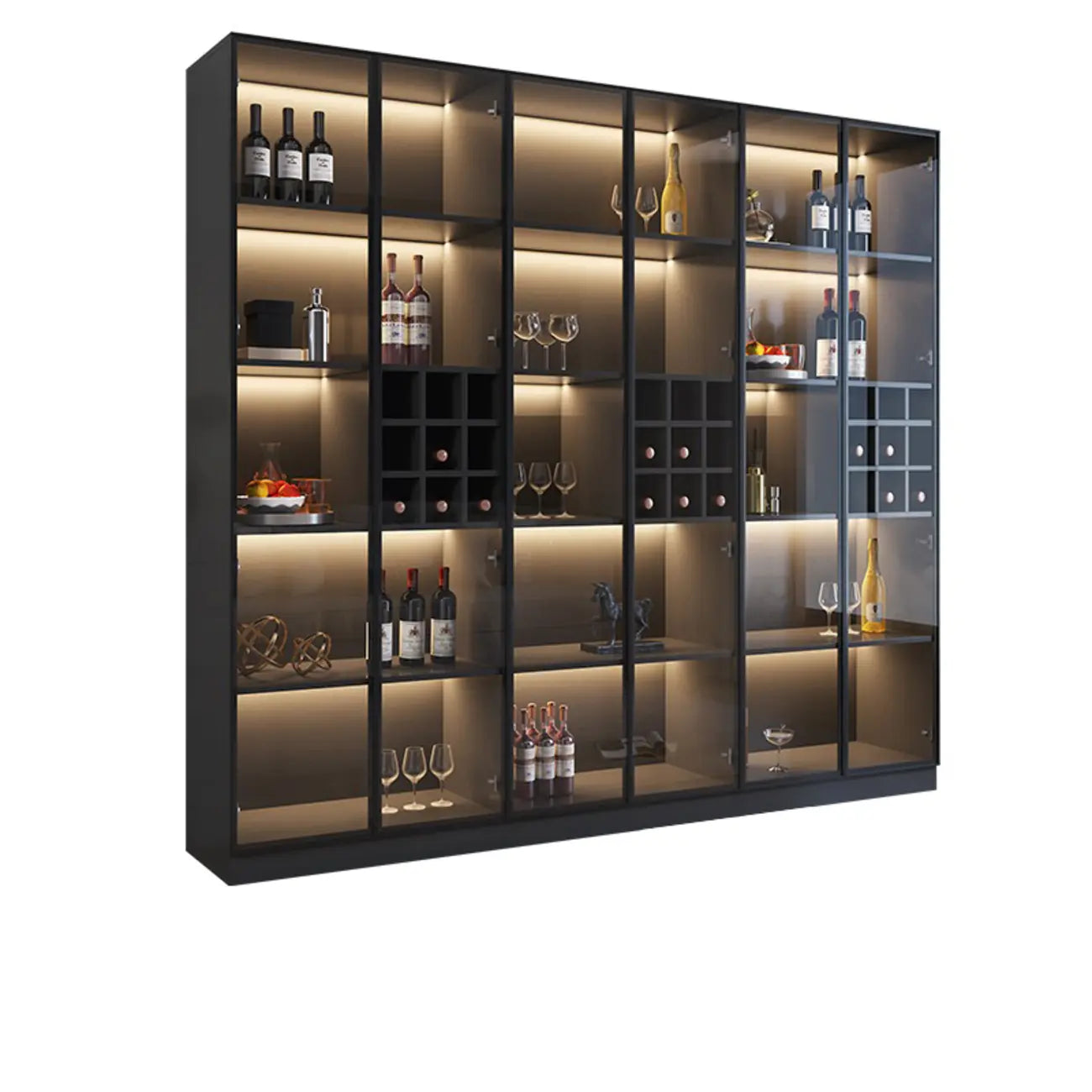 Meuble de rangement à vin minimaliste en bois noir avec porte vitrée