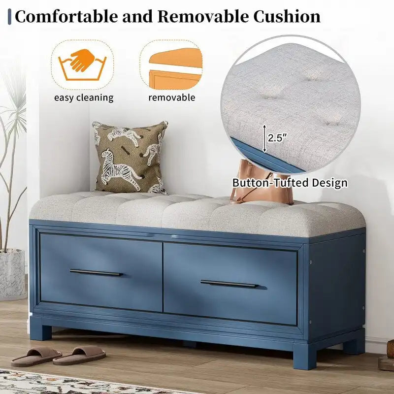 Banc à chaussures avec coussin amovible et rangement dissimulé pour l'entrée et le salon
