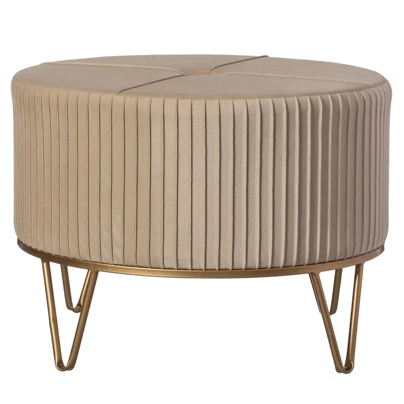 Tabouret pouf rond en velours surélevé avec base dorée épingle à cheveux