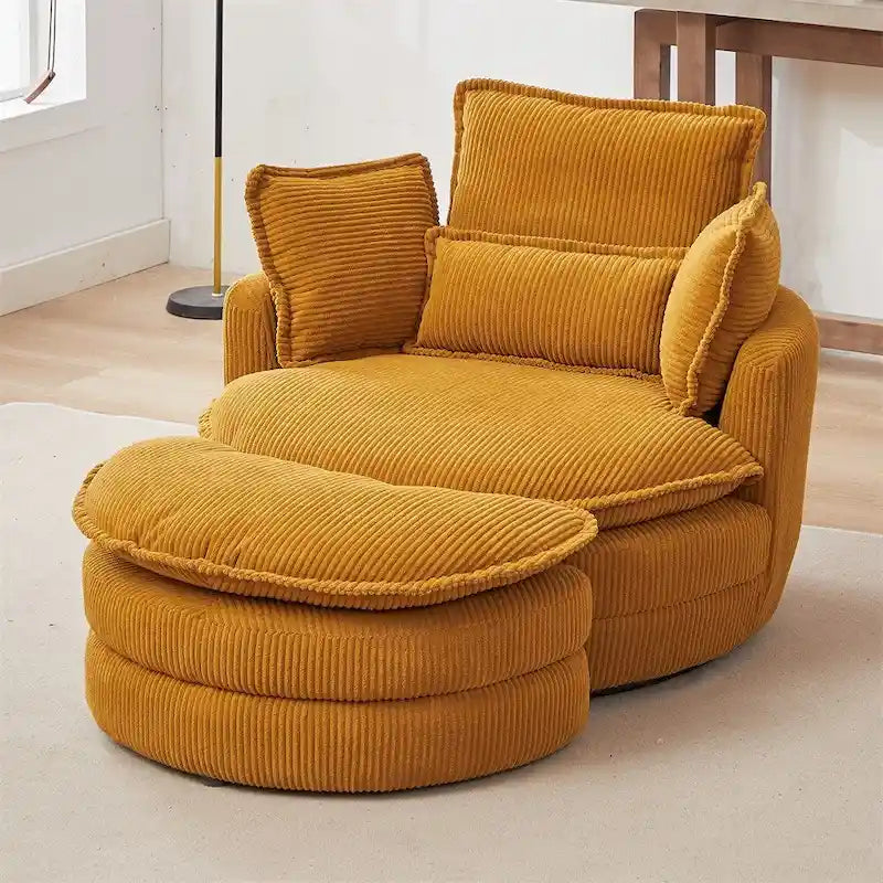 Fauteuil pivotant surdimensionné avec pouf de rangement lune et 4 oreillers