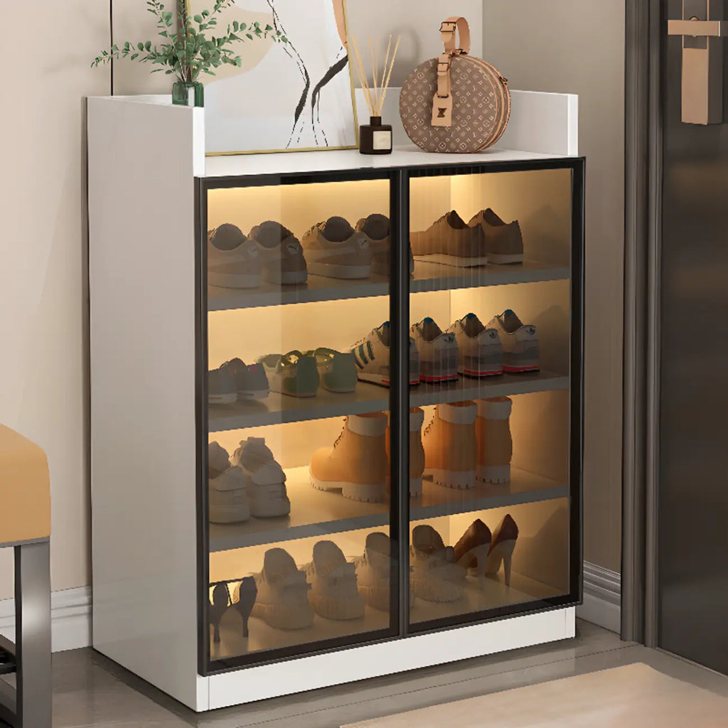 Meuble à chaussures éclairé par LED avec étagères réglables Portes transparentes