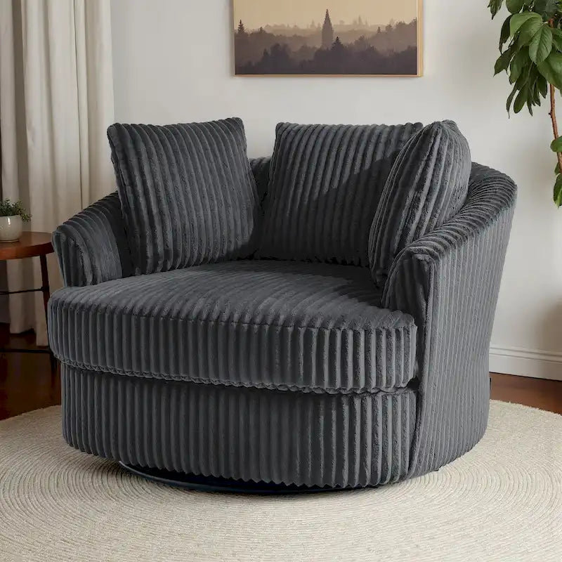 Fauteuil pivotant rond surdimensionné en velours côtelé avec accoudoirs encastrés 43 W