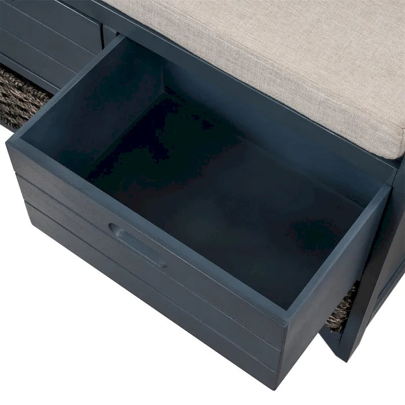 Banc de rangement en bois avec 2 paniers tressés