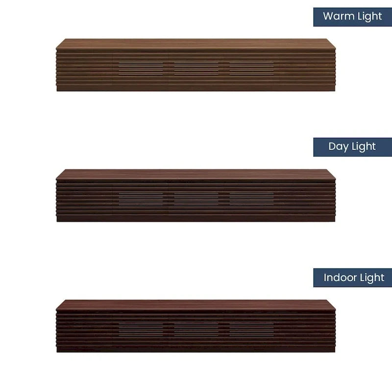 Meuble TV minimaliste avec tiroirsConsole multimédia en bois massif avec placards, porte abattante, placage noyer, entièrement assemblé