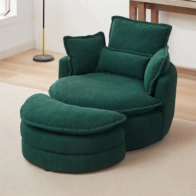Fauteuil pivotant surdimensionné avec pouf de rangement lune et 4 oreillers