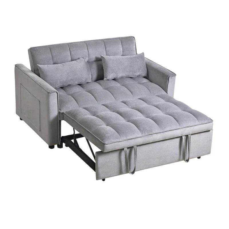 Causeuse moderne en velours avec dossier inclinable et poches, 2 places – Gris foncé / Gris clair / Bleu / Noir