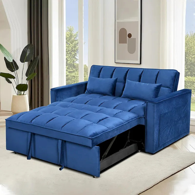 Causeuse moderne en velours avec dossier inclinable et poches, 2 places – Gris foncé / Gris clair / Bleu / Noir