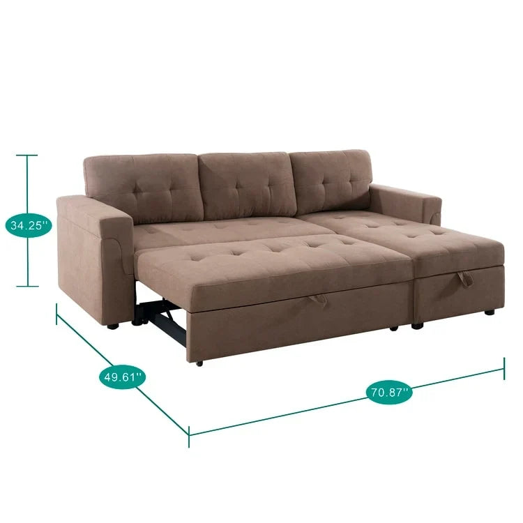 Canapé d'angle réversible avec lit gigogne, méridienne de rangement, pieds durables,