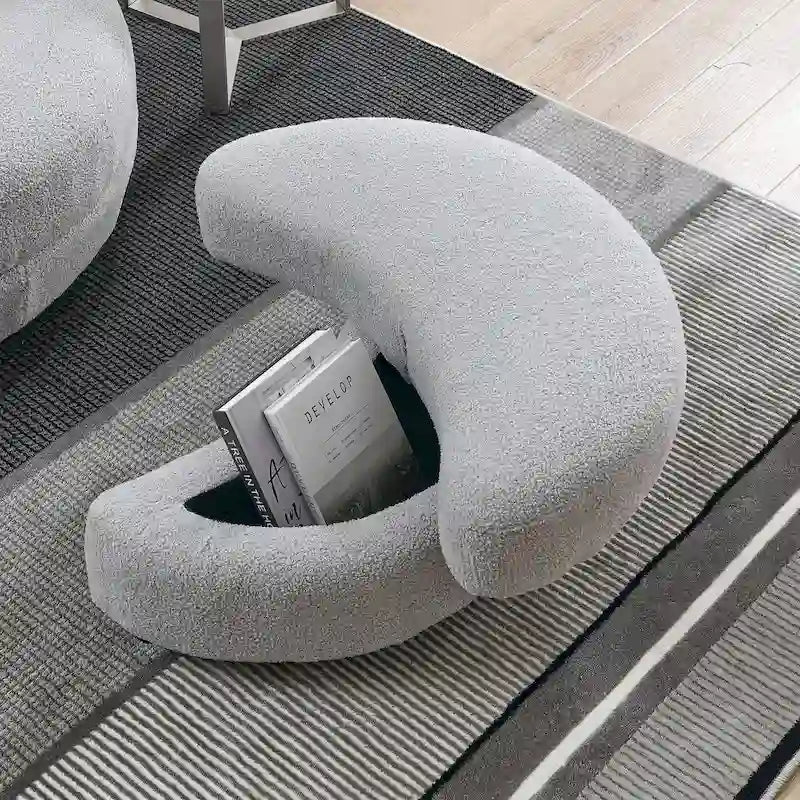 Fauteuil crapaud pivotant surdimensionné avec pouf de rangement lune