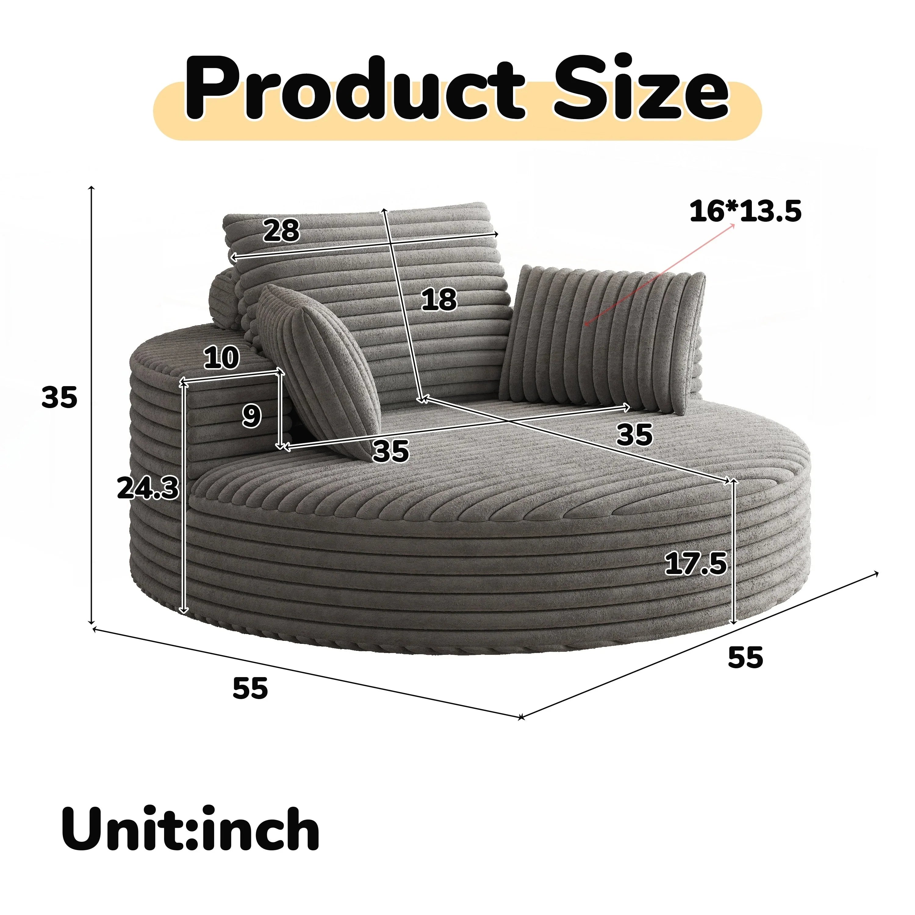 Fauteuil pivotant simple en velours côtelé et chenille avec rembourrage en mousse