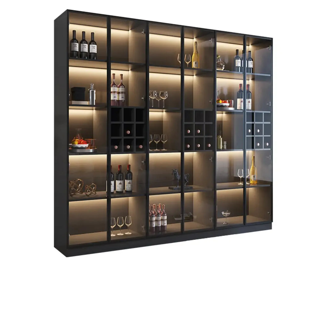 Meuble de rangement à vin minimaliste en bois noir avec porte vitrée