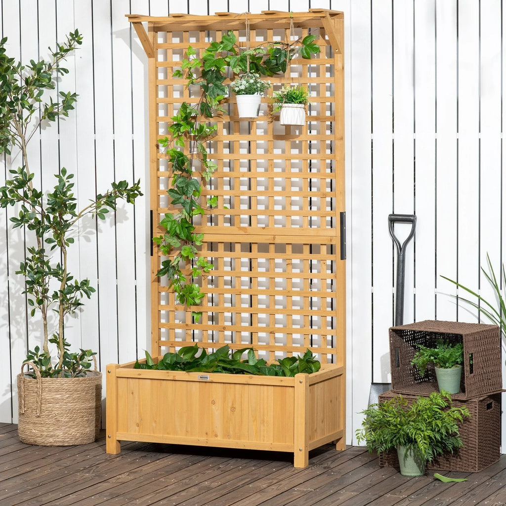 Jardinière en bois avec treillis, Carré potager surélevé pour plantes grimpantes avec trous de drainage et toit