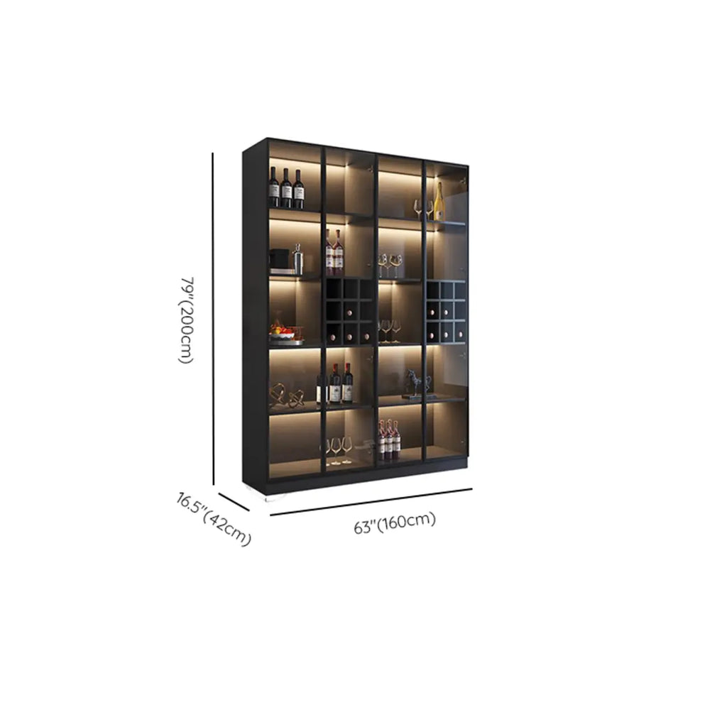 Meuble de rangement à vin minimaliste en bois noir avec porte vitrée