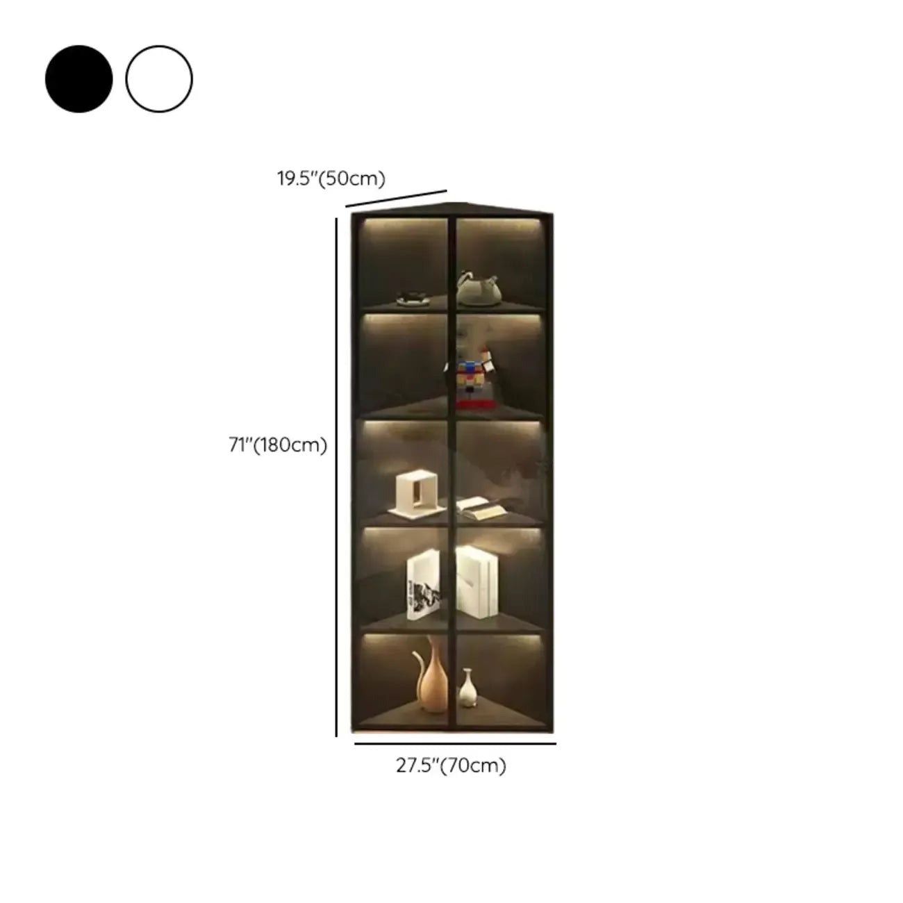 Meuble d'angle d'exposition moderne en bois et métal gris avec porte vitrée