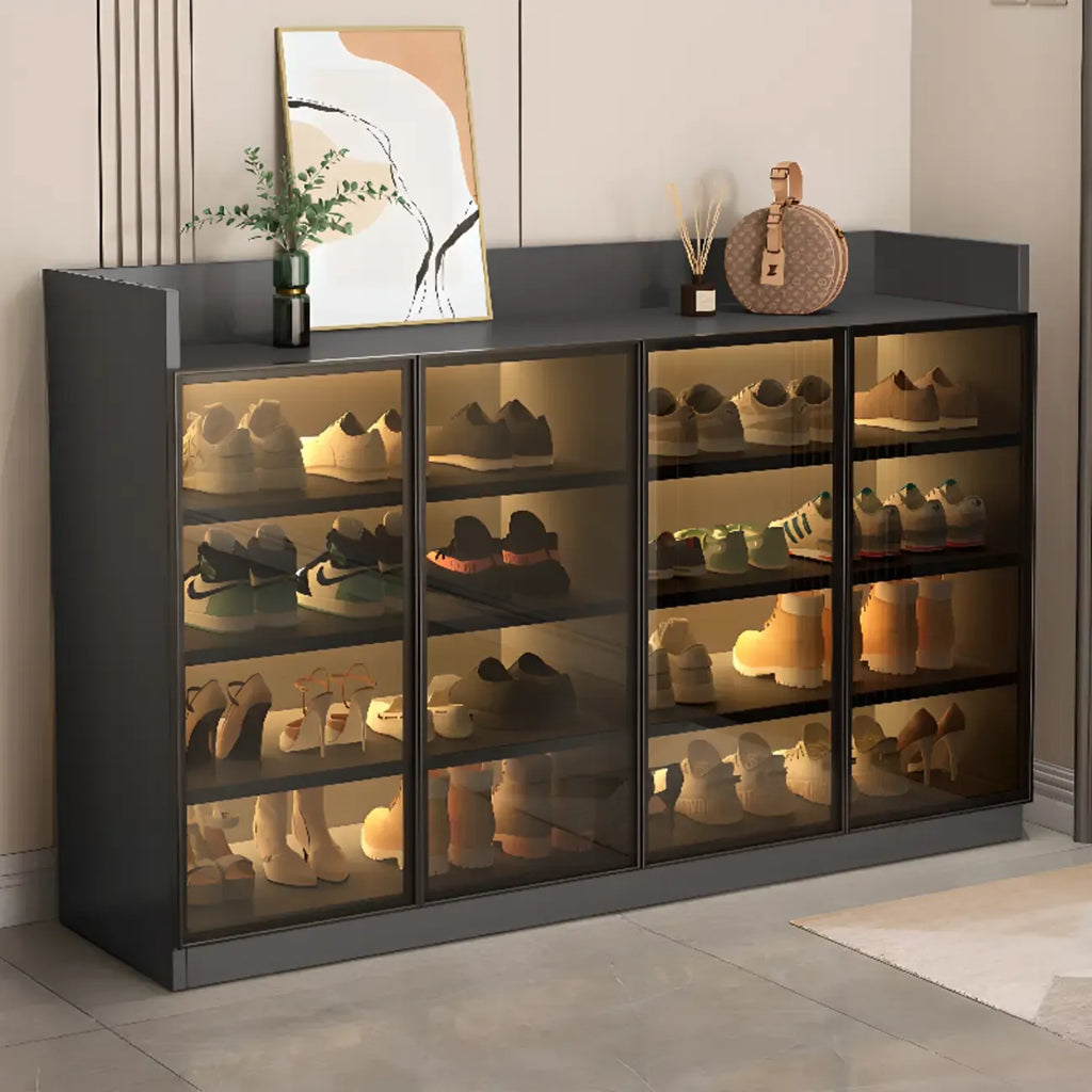 Meuble à chaussures éclairé par LED avec étagères réglables Portes transparentes
