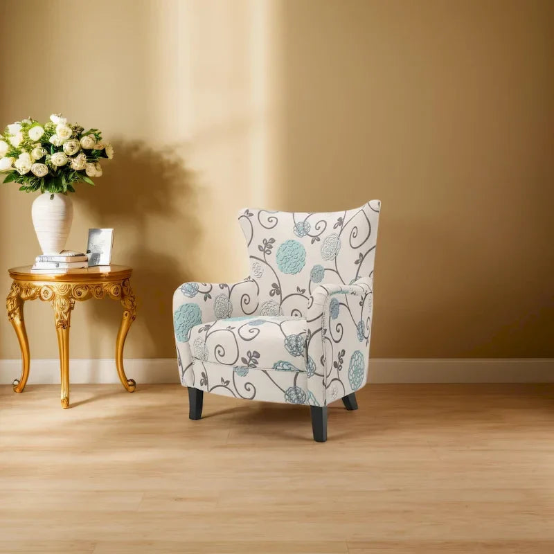 Fauteuil rembourré à dossier haut avec pieds en bois Modern Retro 30.25 pour le salon