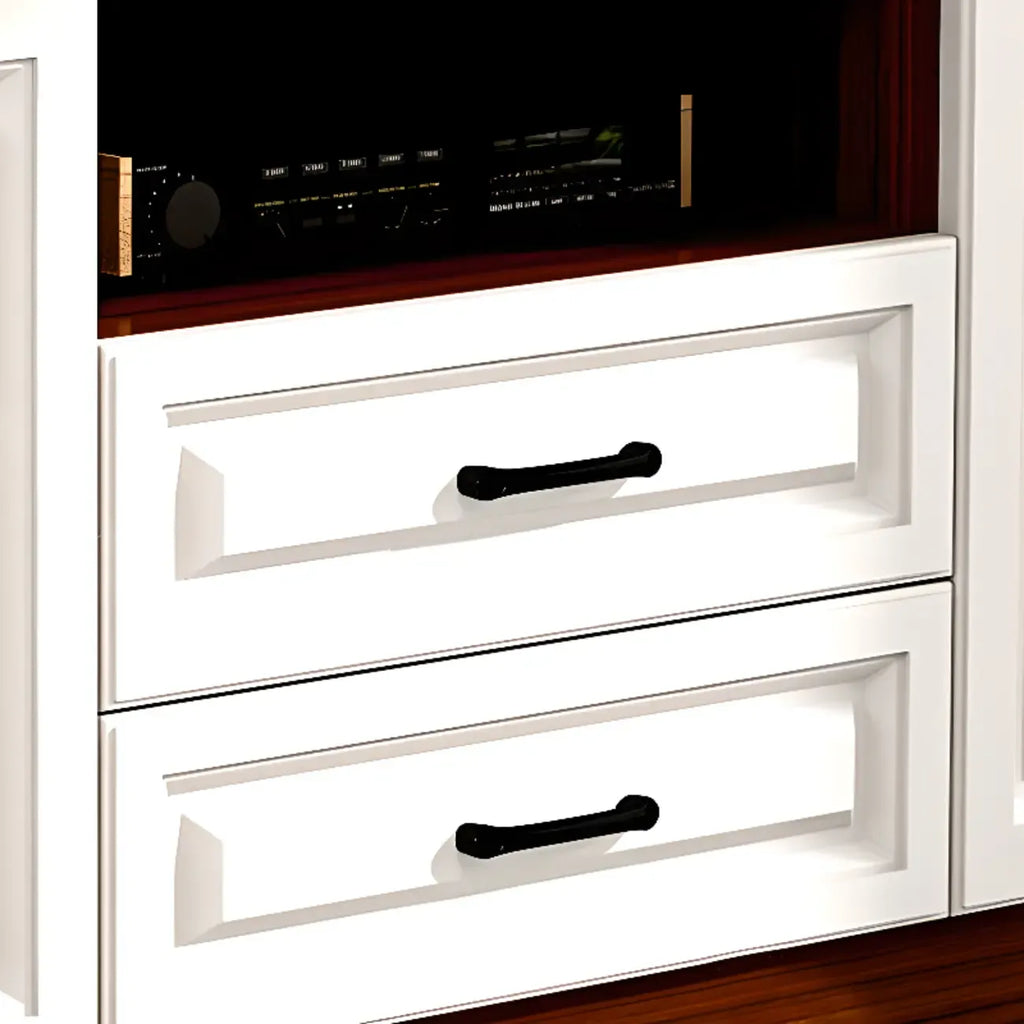 Meuble TV moderne blanc en bois avec rangement et gestion des câbles