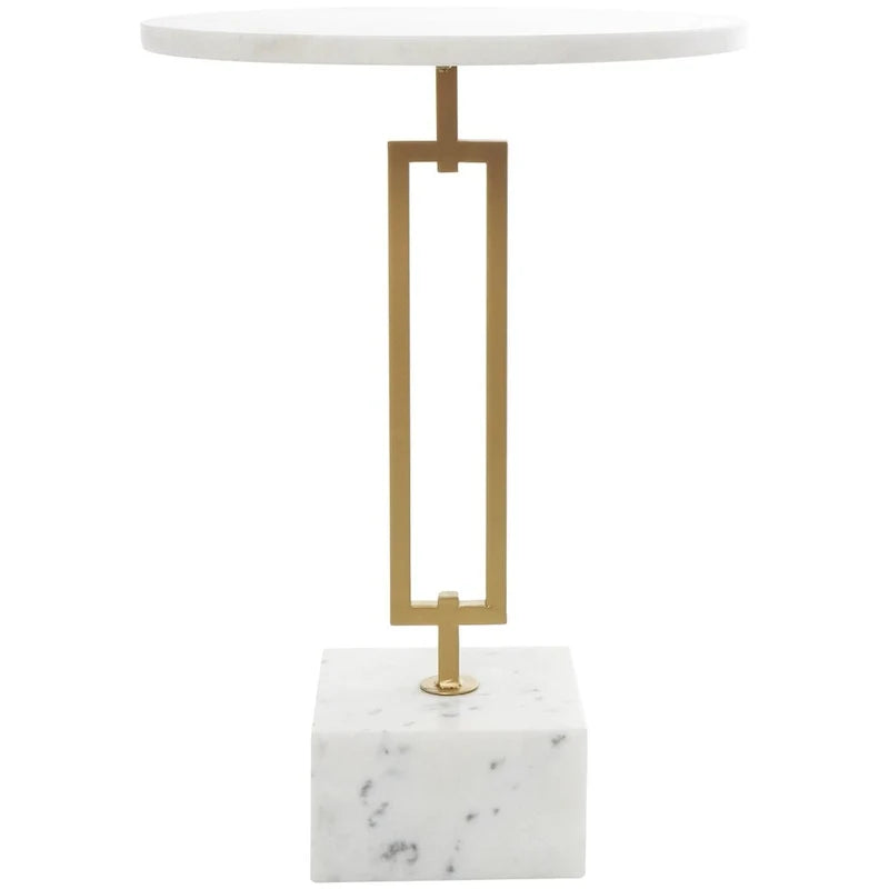 Table d'appoint géométrique en marbre avec support rectangulaire en métal doré - Blanc